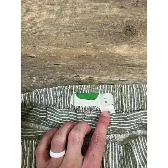 Anthropologie 100% Linen Pull On Pants Green Lagenlook Striped Lightweight S - Picture 4 of 9